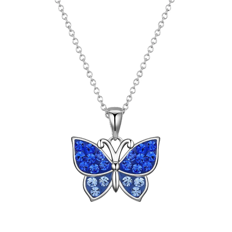 Fashionable necklaces with colorful beads-Crystal Butterfly Necklace - Blue