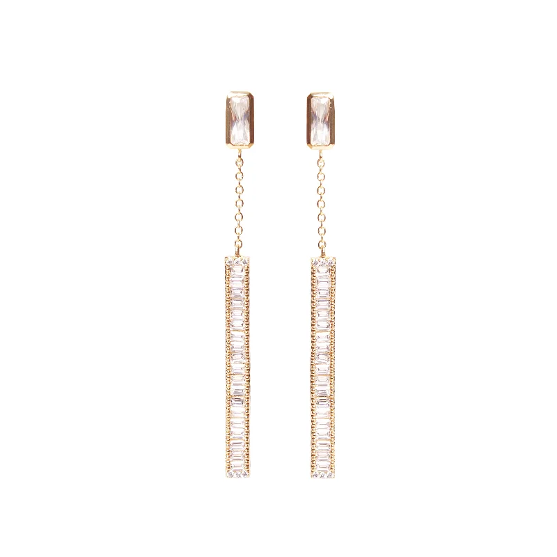 Custom-made earrings with initials-Vita Baguette Pave Drop Earring