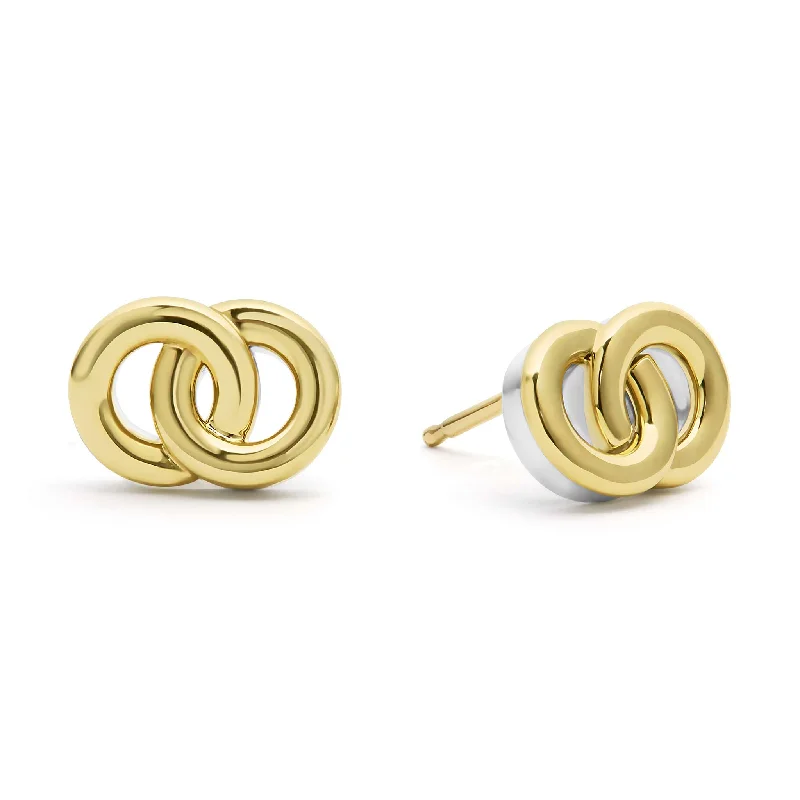 Elegant pearl earrings with gold settings-Signature Caviar Two-Tone Interlocking Stud Earrings