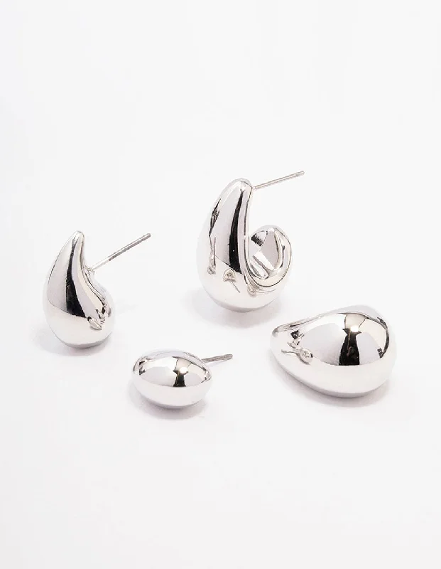 Elegant drop earrings for women-Silver Teardrop Shaped Earring Pack