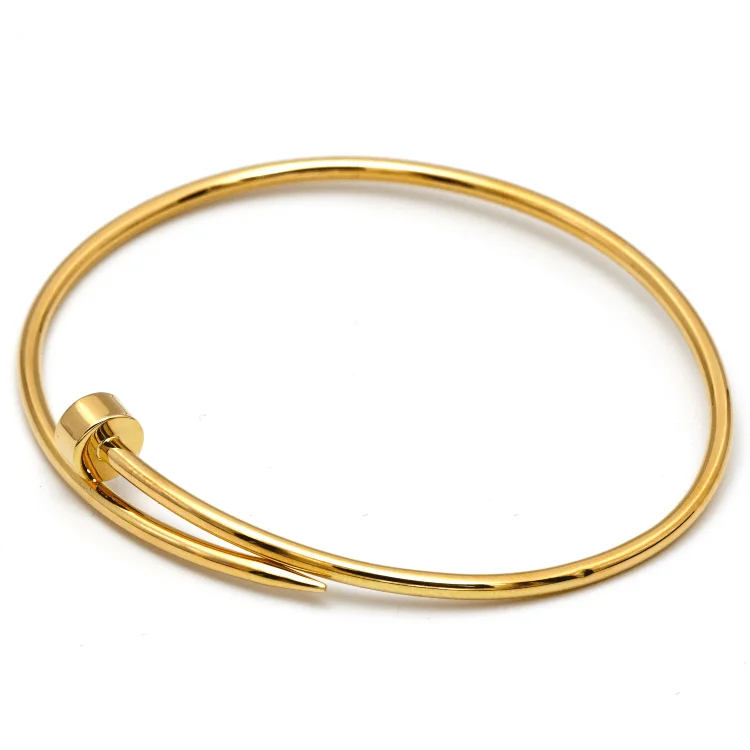 Simple yet stylish bracelets with charms-Real Gold Thin Plain Nail Bangle GZJCT0086 - (SIZE 21) BA1568