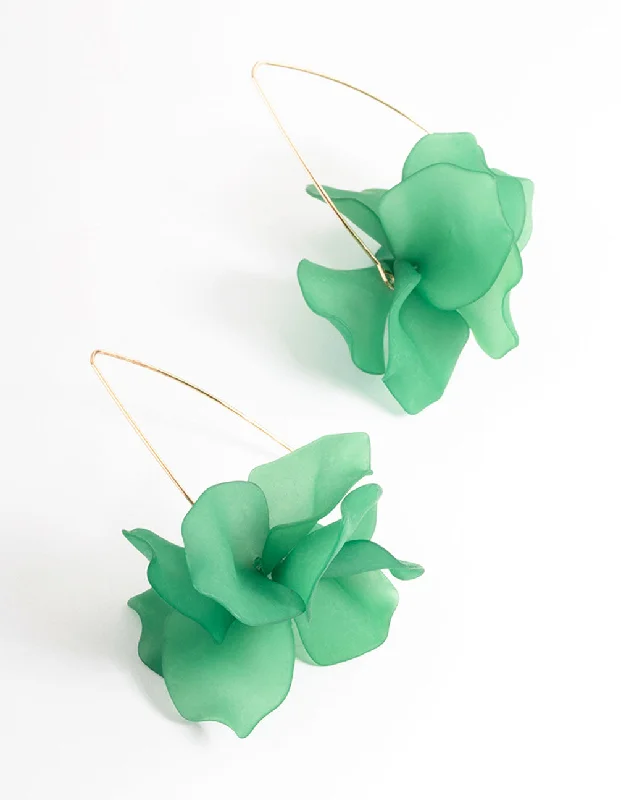 Stunning earrings with aquamarine stones-Green Frosted Flower Drop Earrings