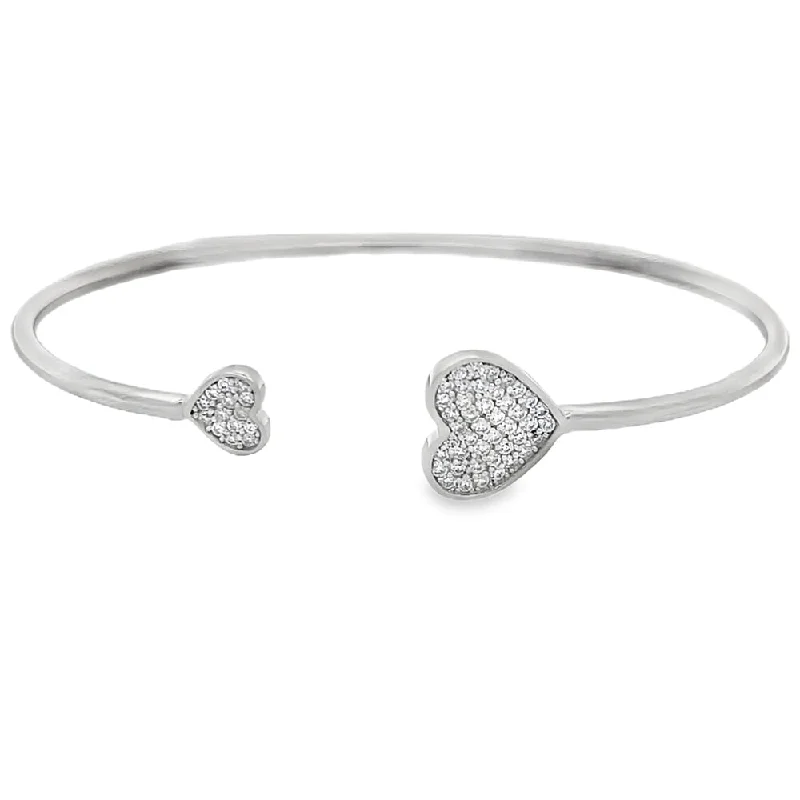 Beautiful diamond bracelets for women-Double Heart Moissanite Iced Out Bangle .925 Sterling Silver