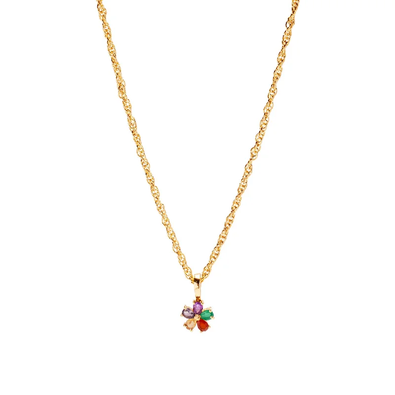 Simple yet elegant gold necklaces-Rainbow Daisy Necklace Charm on Muse Twist Chain