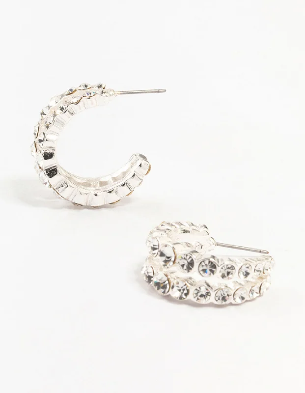 Elegant long earrings for women-Silver Bohemia Czech  Crystals Double Strand Hoop Earrings