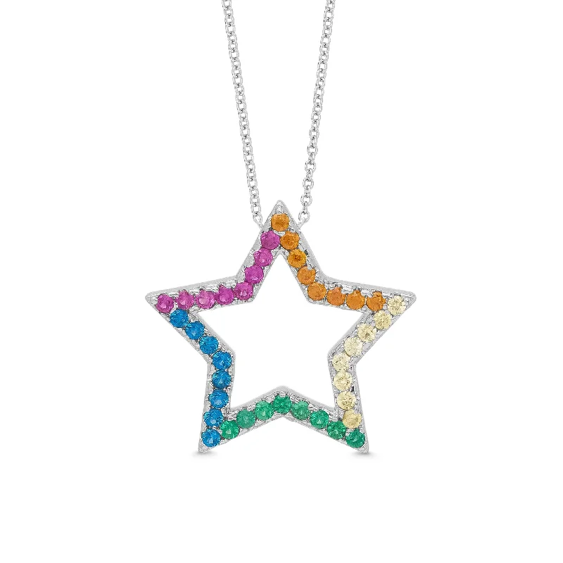 Elegant necklaces with precious gemstones-Rainbow CZ Star Necklace