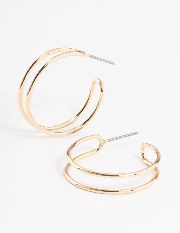 Chic earrings for evening events-Gold Wire Double Hoop Earrings