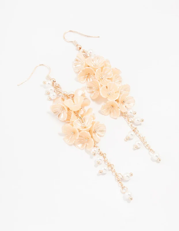 Stunning earrings with citrine stones-Rose Gold Plastic Pearl Petal Drop Earrings