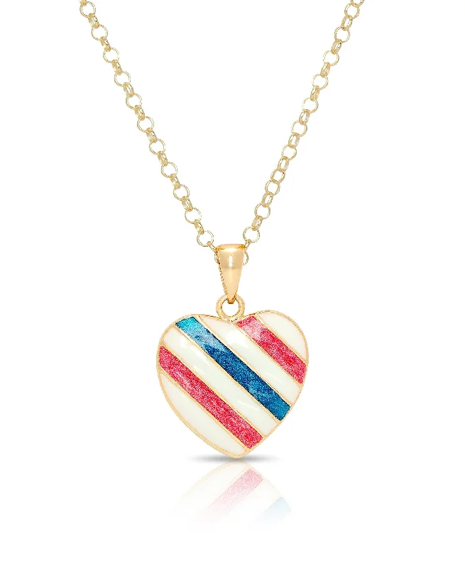 Simple yet elegant necklaces with diamonds-Striped Heart Pendant (Red White & Blue)