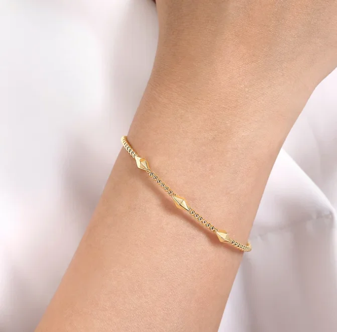 Simple bangles for everyday wear-14K Yellow Gold Bujukan Pyramid Stations Bangle