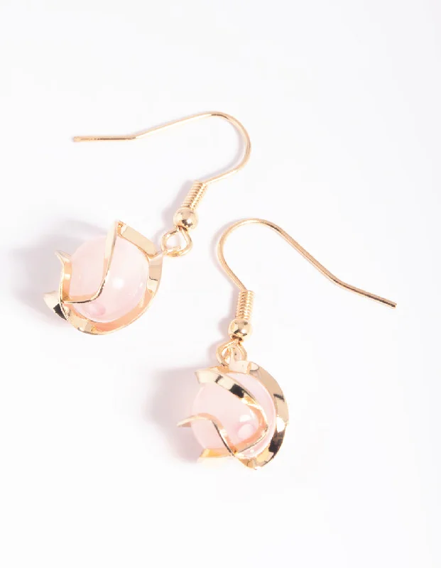 Simple gold stud earrings-Pink Beaded Drop Earrings