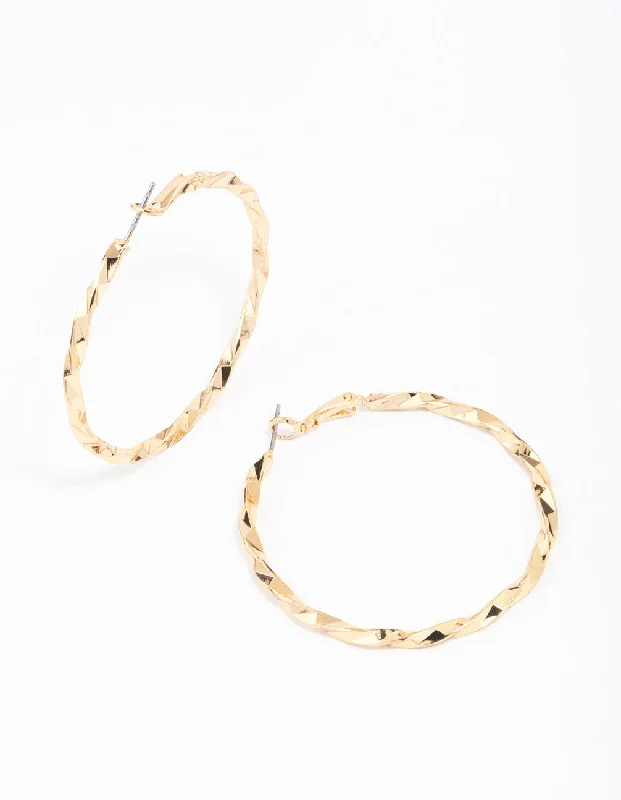 Chic earrings for evening events-Gold Wrapped Medium Hoop Earrings