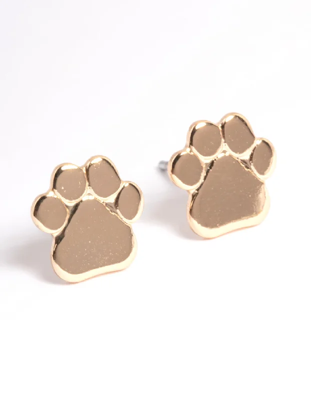 Elegant diamond drop earrings-Gold Paw Print Stud Earrings