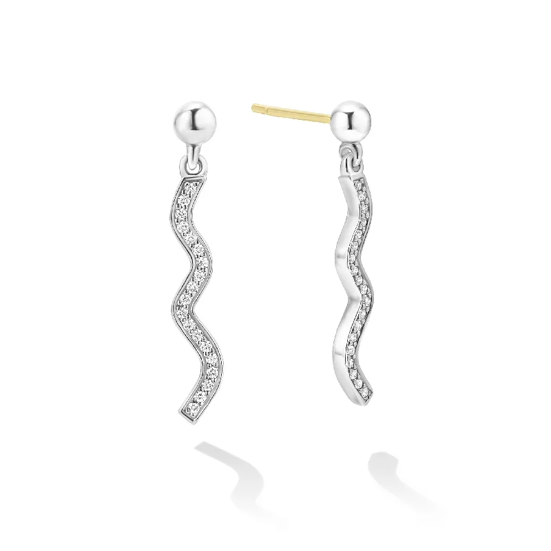 Classic diamond drop earrings for women-Caviar Spark Wave Diamond Drop Earrings