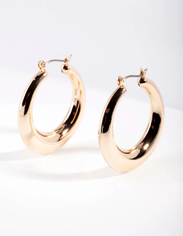 Statement earrings with crystals-Gold Classic Smooth Hoop Earrings