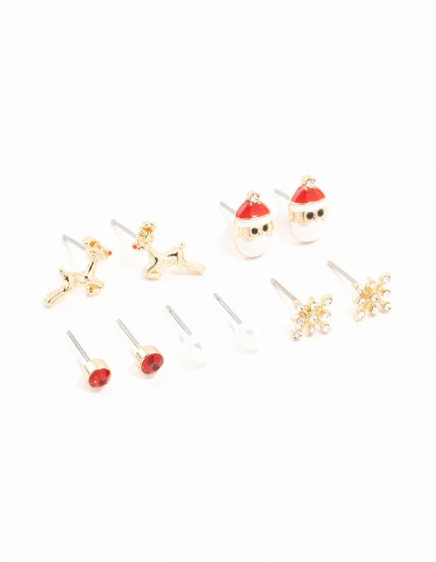 Statement earrings with tassels-Snowflake, Pearl & Santa Earrings 5-Pack