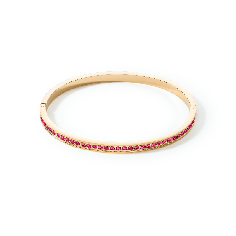 Classic bangles with pearl accents-Bangle stainless steel & crystals gold pink 17