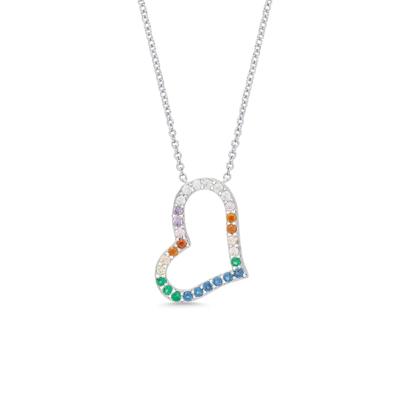 Unique necklaces with opal stones-Rainbow CZ Sideways Heart Necklace