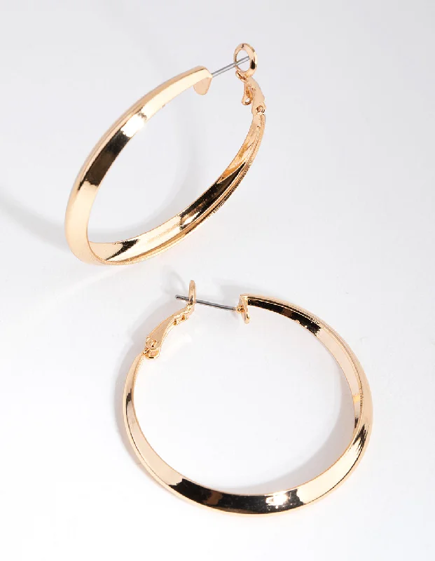 Statement earrings for women-Gold Bevelled Edge Hoop Earrings