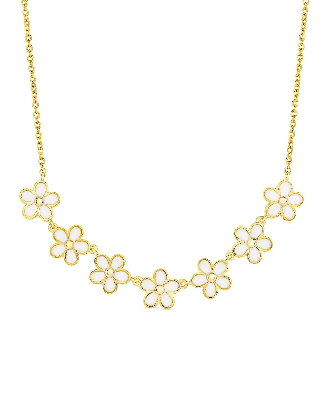 Stylish necklaces with gold-plated accents-Flower Frontal Necklace (White)