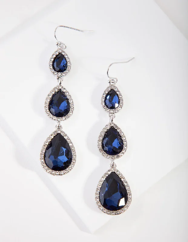 Fashionable earrings with geometric shapes-Silver Diamante Teardrop Earrings