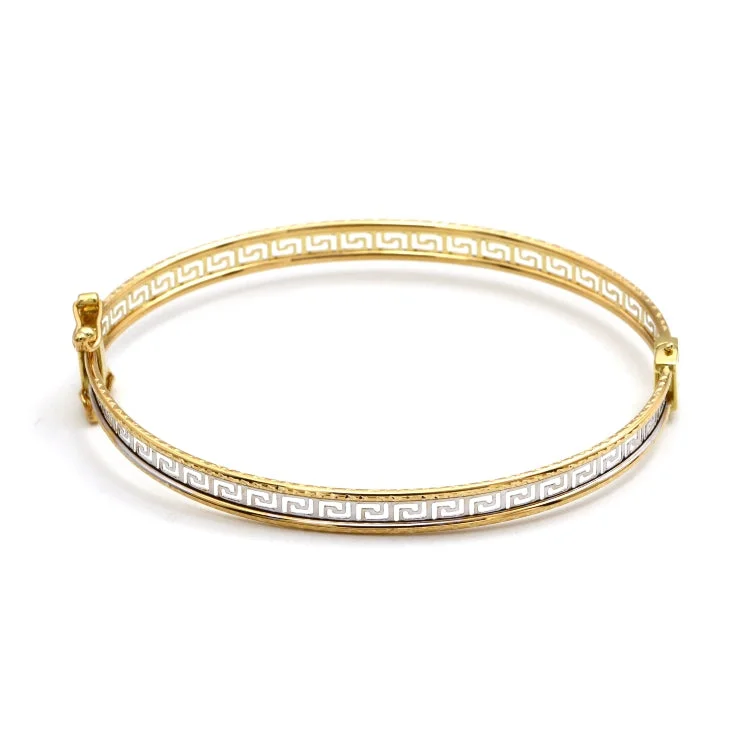 Beautiful bangles with topaz stones-Real Gold 2 Color Maze Hoop Bangle 0628 - (SIZE 17) BA1523