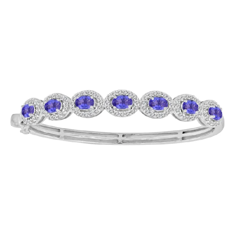 Personalized bangles with birthstones-LADIES BANGLE 4.60CT ROUND/OVAL DIAMOND 14K WHITE GOLD (CENTER STONE 3.15 CT OVAL DIAMOND)