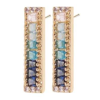 Custom-designed earrings for women-Vita Gradient Blue Gemstone Bar Earrings