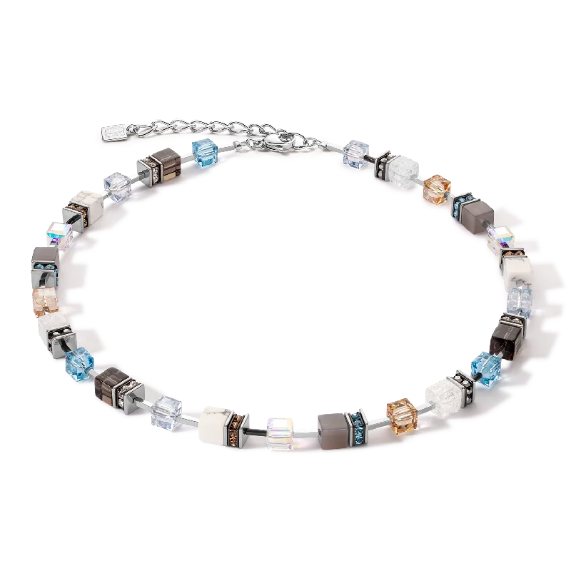 Statement necklaces for women-GeoCUBE® Iconic Statement Precious necklace aqua-beige