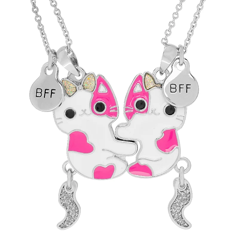 Affordable diamond necklaces for women-BFF Magnetic Cat Necklace Set - Pink