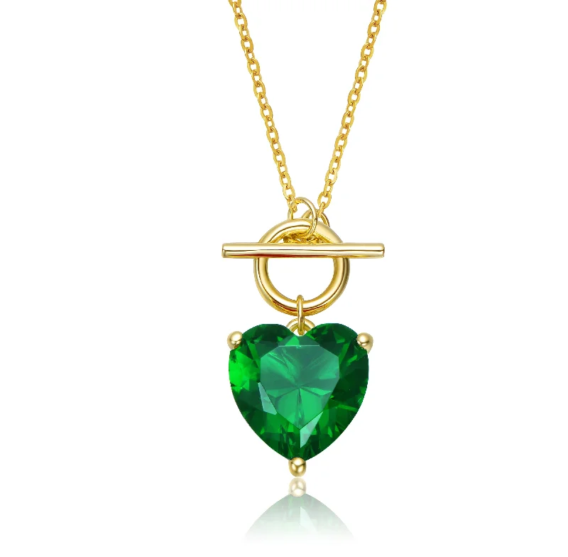 Stunning necklaces with turquoise stones-Women's Sterling Silver 14K Gold Plated Necklace with Colored Cubic Zirconia Heart