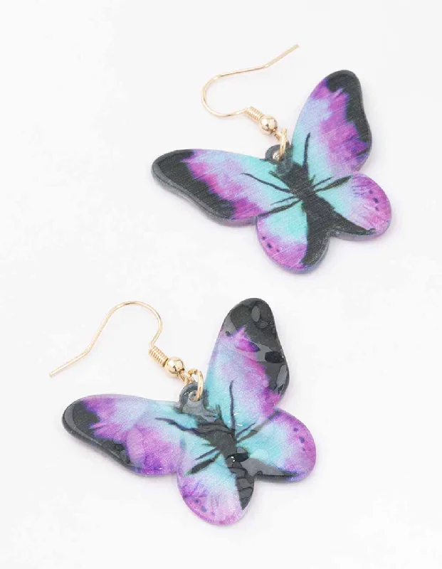 Elegant earrings for brides-Ombre Butterfly Drop Earrings