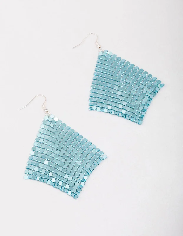 Statement earrings with colorful gemstones-Teal Diamante Chainmail Drop Earrings