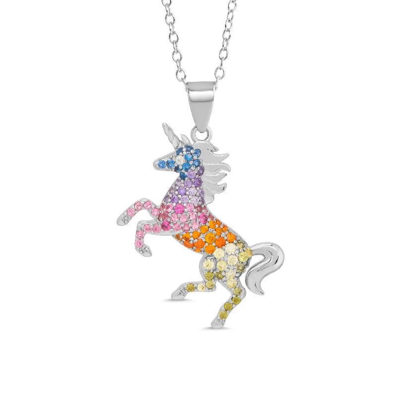 Elegant gold necklaces for women-Rainbow CZ Unicorn Necklace