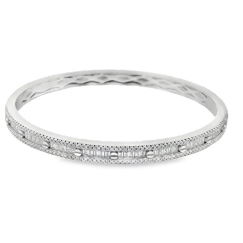 Classic pearl bracelets for women-Flat Head Baguette Moissanite Iced Out Bangle .925 Sterling Silver