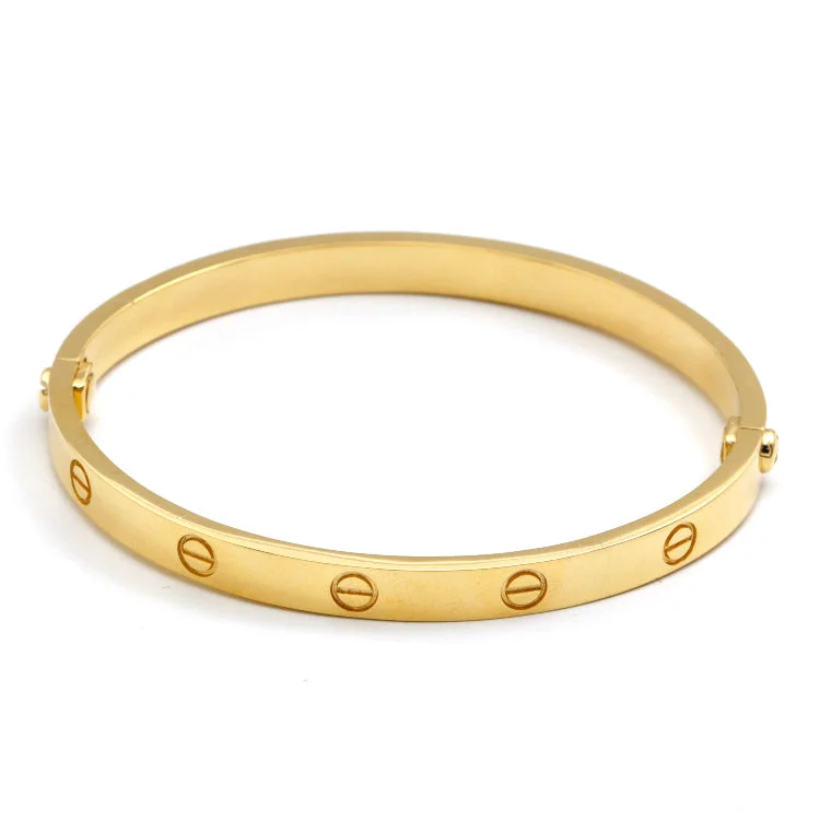 Personalized bangles with name engravings-Real Gold Oval Love Bangle GZJCT (Size 18) BLZ0254/2 BA1590