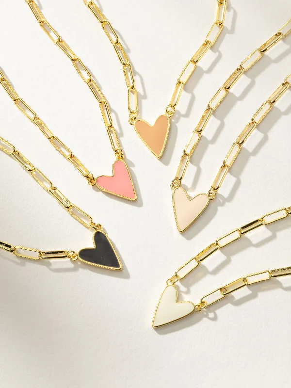 Custom necklaces with diamond pendants-Enamel Heart Necklace