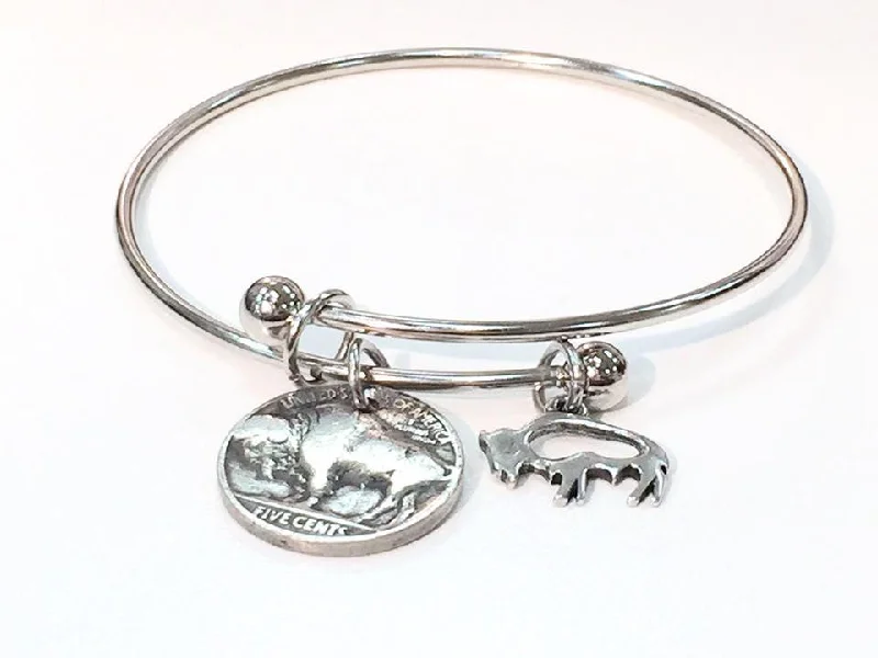 Stylish bangles with zirconia stones-Buffalo Nickel Bangle with Charm