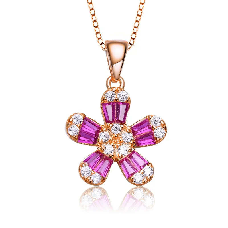 Trendy necklaces with geometric designs-Louise Flower Rose Gold Necklace