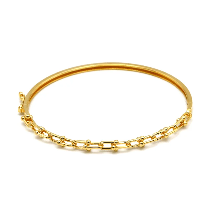 Elegant gold bracelets with emerald stones-Real Gold GZTF Hardware Lock Bangle 6601 45 - 55 MM (SIZE 13-14) BA1327