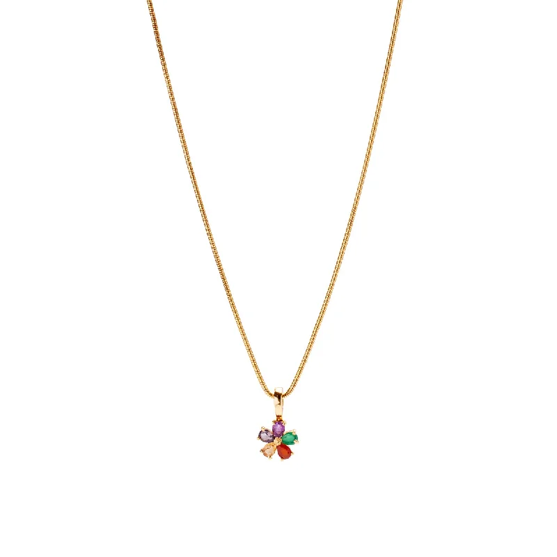 Custom necklaces with diamond pendants-Rainbow Daisy Necklace Charm on Extra Light Rope Chain