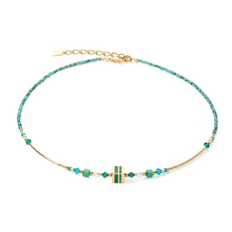 Necklaces with intricate designs-Necklace Square Stripes gold-green