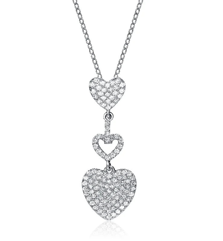 Designer necklaces with vintage style-Sterling Silver Cubic Zirconia Three Heart Necklace