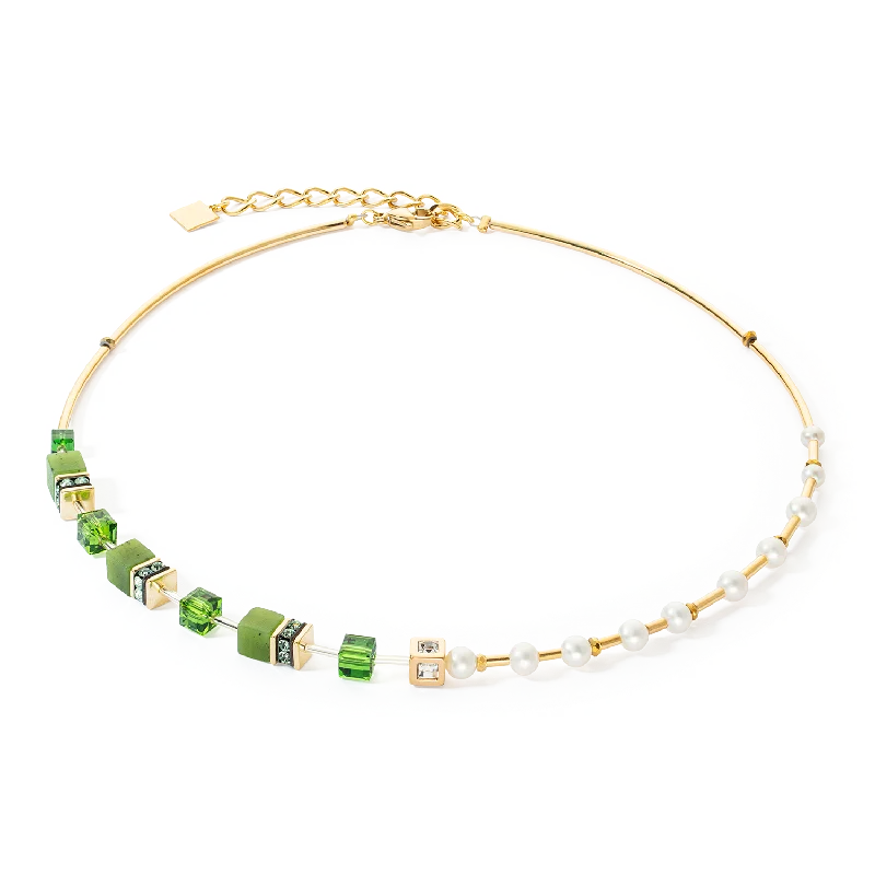 Stylish long necklaces for women-Necklace GeoCUBE® Fusion Precious Pearl Mix gold-green