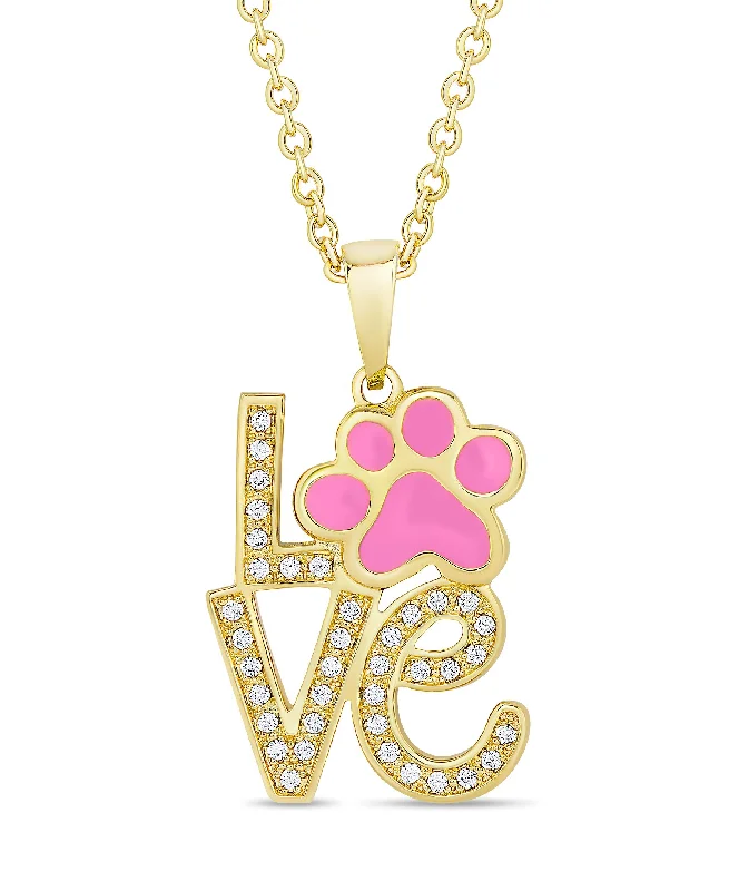 Beautiful sterling silver necklaces-Puppy Love CZ Pendant (Pink)