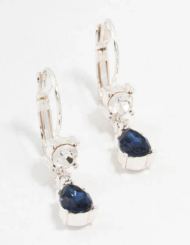 Trendy earrings with mixed metals-Silver Continental Pear Bohemia  Czech Crystals Drop Earrings