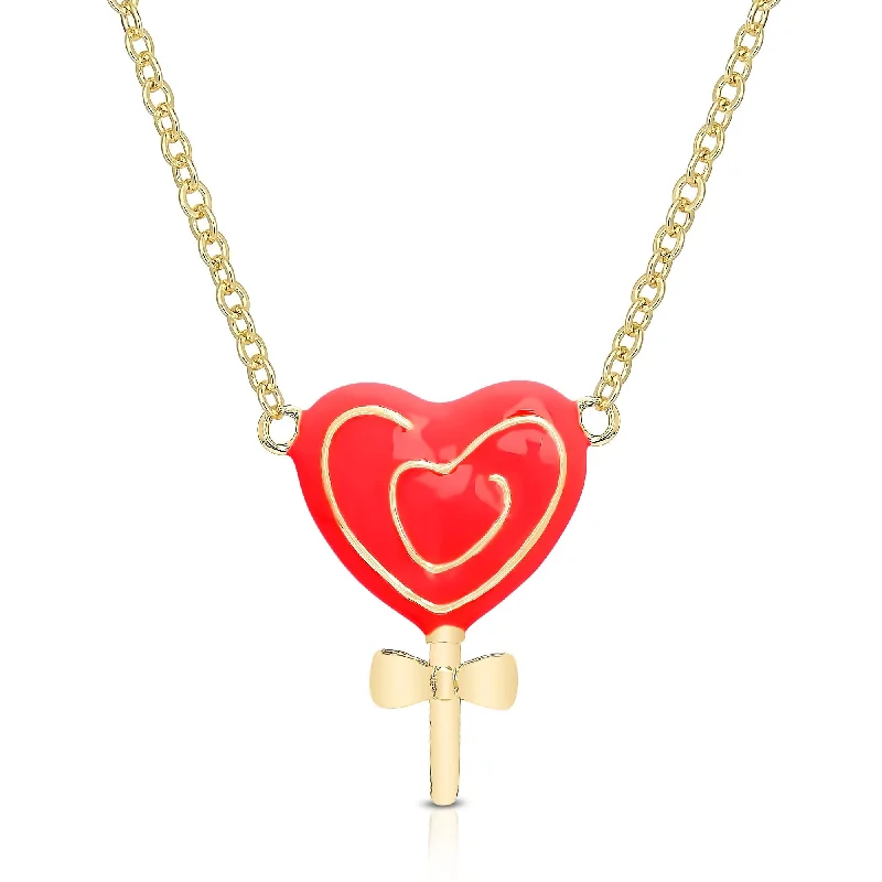 Designer necklaces with vintage style-3D Heart Swirl Lollipop Necklace - Red