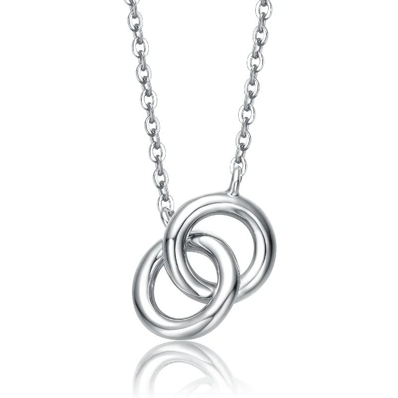 Stylish long necklaces for women-Sterling Silver White Gold Plated Cubic Zirconia Two Rings Necklace