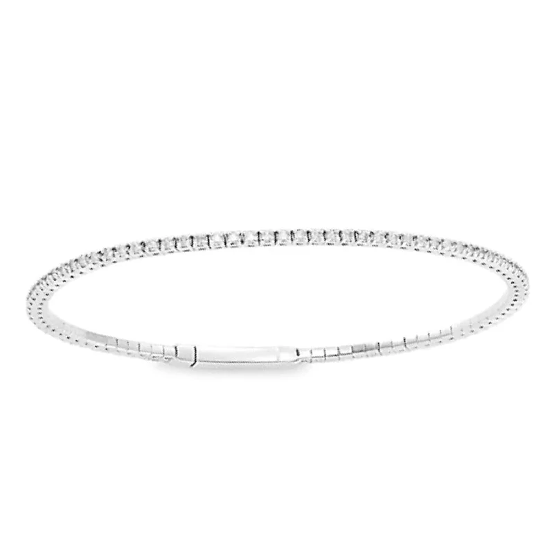 Beautiful bangles with diamond accents-LADIES SEMI MOUNT TENNIS FLEXIBLE BANGLE 0.75CT ROUND DIAMOND 14K WHITE GOLD