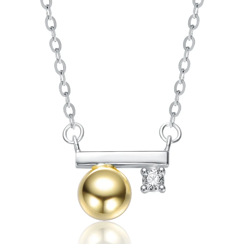 Unique gemstone necklaces for women-Sterling Silver Two-Tone with 14K Gold Plated Sphere & Minimalist Bar Necklace